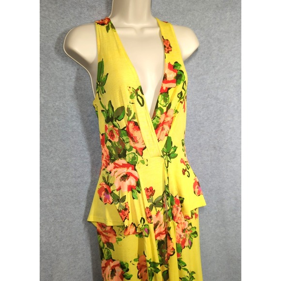 Vtg Maxi Dress S Form Fitting Yellow Lime Old Hollywood Style Sexy Heat Wave - Picture 5 of 13